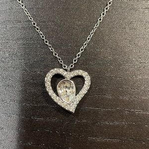 Swarovski heart shaped crystal silver tone necklace